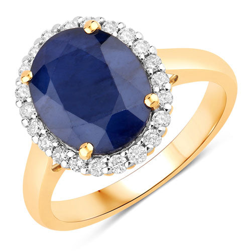 Bids.com 4.63 Carat Genuine Blue Sapphire and White Diamond 14K Yellow Gold Ring Rings