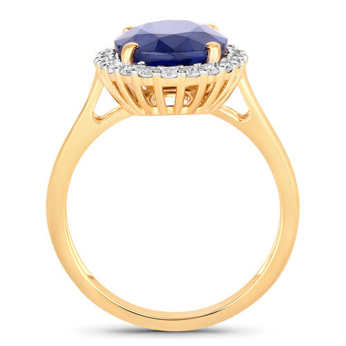 Bids.com 4.63 Carat Genuine Blue Sapphire and White Diamond 14K Yellow Gold Ring Rings
