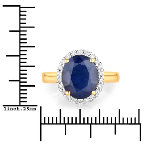 Bids.com 4.63 Carat Genuine Blue Sapphire and White Diamond 14K Yellow Gold Ring Rings