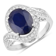 Bids.com 4.69 Carat Genuine Blue Sapphire and White Diamond 14K White Gold Ring Rings