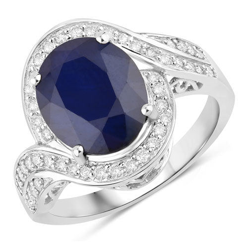 Bids.com 4.69 Carat Genuine Blue Sapphire and White Diamond 14K White Gold Ring Rings