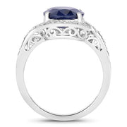 Bids.com 4.69 Carat Genuine Blue Sapphire and White Diamond 14K White Gold Ring Rings