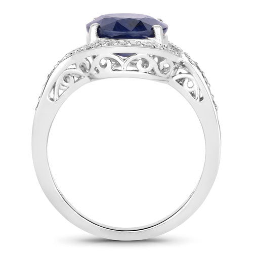 Bids.com 4.69 Carat Genuine Blue Sapphire and White Diamond 14K White Gold Ring Rings