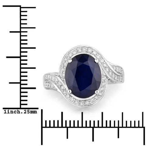 Bids.com 4.69 Carat Genuine Blue Sapphire and White Diamond 14K White Gold Ring Rings