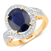 Bids.com 4.69 Carat Genuine Blue Sapphire and White Diamond 14K Yellow Gold Ring Rings