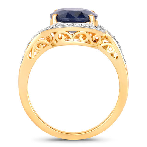 Bids.com 4.69 Carat Genuine Blue Sapphire and White Diamond 14K Yellow Gold Ring Rings