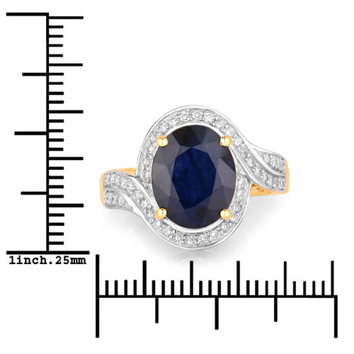 Bids.com 4.69 Carat Genuine Blue Sapphire and White Diamond 14K Yellow Gold Ring Rings
