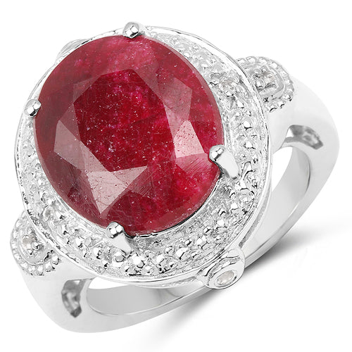 Bids.com 8.64 Carat Dyed Ruby & White Topaz .925 Sterling Silver Ring Rings