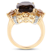 Bids.com 14K Yellow Gold Plated 7.10 Carat Genuine Smoky Quartz, Citrine & White Topaz Brass Ring Rings