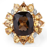 Bids.com 14K Yellow Gold Plated 7.10 Carat Genuine Smoky Quartz, Citrine & White Topaz Brass Ring Rings
