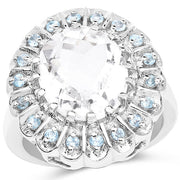 Bids.com 5.90 Carat Genuine Crystal Quartz and Swiss Blue Topaz .925 Sterling Silver Ring Rings