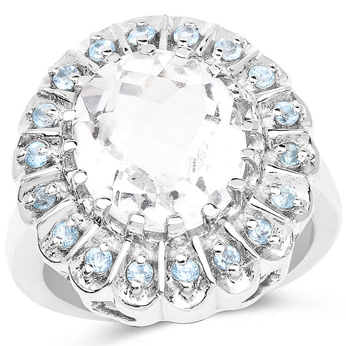 Bids.com 5.90 Carat Genuine Crystal Quartz and Swiss Blue Topaz .925 Sterling Silver Ring Rings