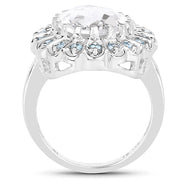 Bids.com 5.90 Carat Genuine Crystal Quartz and Swiss Blue Topaz .925 Sterling Silver Ring Rings