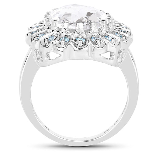 Bids.com 5.90 Carat Genuine Crystal Quartz and Swiss Blue Topaz .925 Sterling Silver Ring Rings