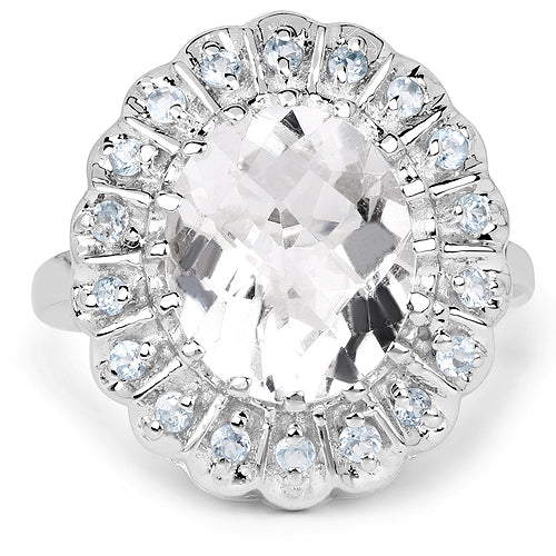 Bids.com 5.90 Carat Genuine Crystal Quartz and Swiss Blue Topaz .925 Sterling Silver Ring Rings