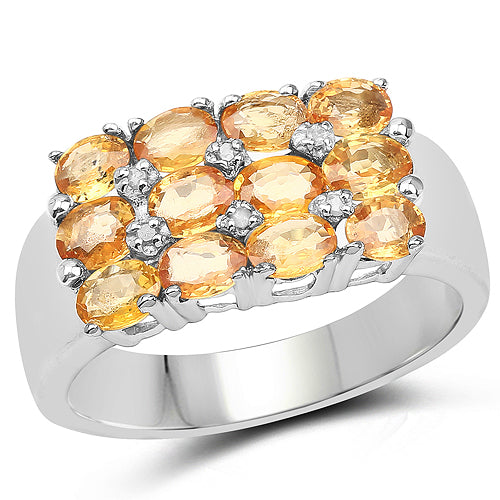 Bids.com 2.67 Carat Genuine Yellow Sapphire and White Diamond .925 Sterling Silver Ring Rings