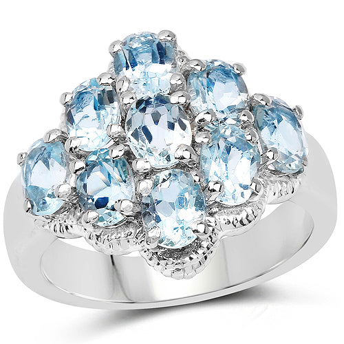 Bids.com 3.24 Carat Genuine Blue Topaz .925 Sterling Silver Ring Rings
