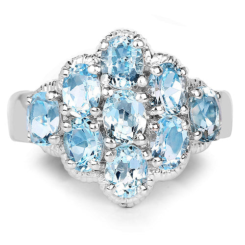 Bids.com 3.24 Carat Genuine Blue Topaz .925 Sterling Silver Ring Rings