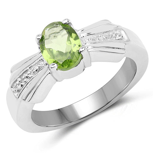 Bids.com 1.13 Carat Genuine Peridot and White Topaz .925 Sterling Silver Ring Rings