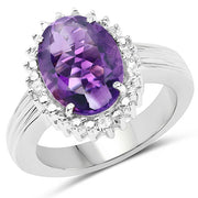 Bids.com 4.99 Carat Genuine Amethyst and White Topaz .925 Sterling Silver Ring Rings