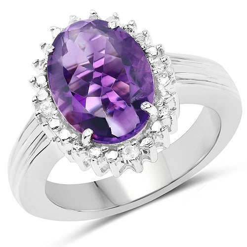 Bids.com 4.99 Carat Genuine Amethyst and White Topaz .925 Sterling Silver Ring Rings