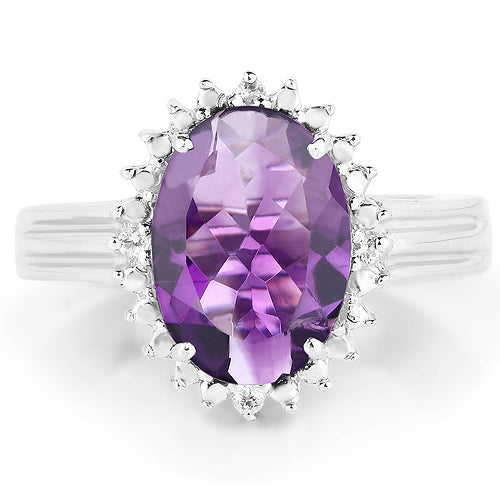 Bids.com 4.99 Carat Genuine Amethyst and White Topaz .925 Sterling Silver Ring Rings