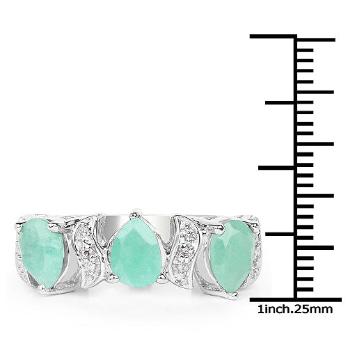 Bids.com 1.87 Carat Genuine Emerald and White Topaz .925 Sterling Silver Ring Rings