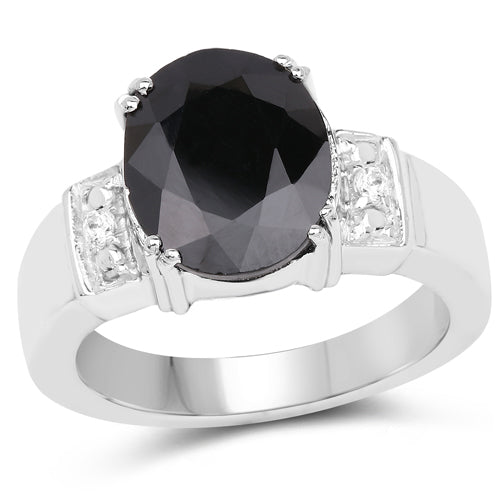 Bids.com 5.29 Carat Genuine Black Sapphire and White Topaz .925 Sterling Silver Ring Rings