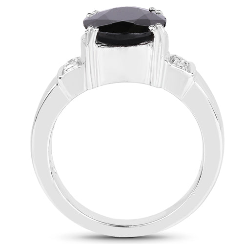 Bids.com 5.29 Carat Genuine Black Sapphire and White Topaz .925 Sterling Silver Ring Rings