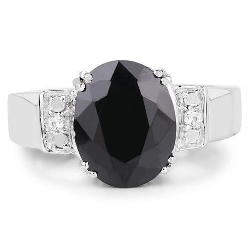 Bids.com 5.29 Carat Genuine Black Sapphire and White Topaz .925 Sterling Silver Ring Rings
