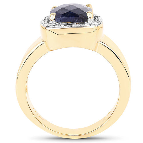 Bids.com 14K Yellow Gold Plated 4.07 Carat Dyed Sapphire and White Topaz .925 Sterling Silver Ring Rings