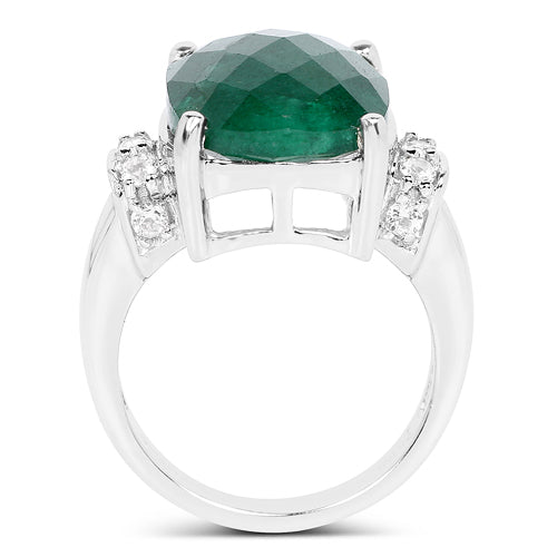 Bids.com 8.50 Carat Dyed Emerald and White Topaz .925 Sterling Silver Ring Rings