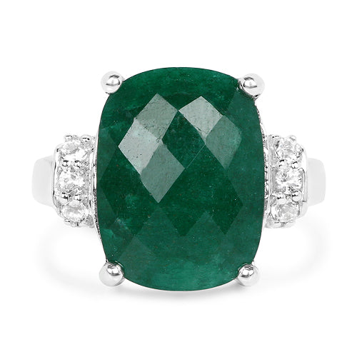 Bids.com 8.50 Carat Dyed Emerald and White Topaz .925 Sterling Silver Ring Rings