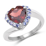 Bids.com 3.26 Carat Genuine Garnet and Tanzanite .925 Sterling Silver Ring Rings