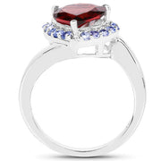 Bids.com 3.26 Carat Genuine Garnet and Tanzanite .925 Sterling Silver Ring Rings