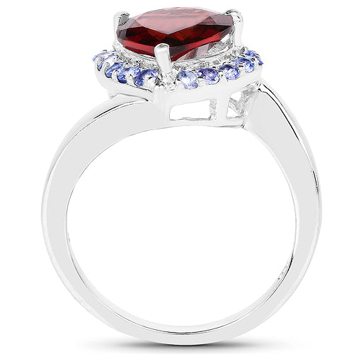 Bids.com 3.26 Carat Genuine Garnet and Tanzanite .925 Sterling Silver Ring Rings