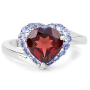 Bids.com 3.26 Carat Genuine Garnet and Tanzanite .925 Sterling Silver Ring Rings