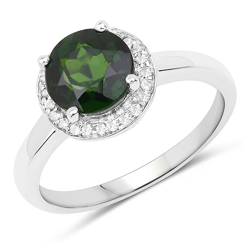 Bids.com 1.92 Carat Genuine Chrome Diopside and White Topaz .925 Sterling Silver Ring Rings