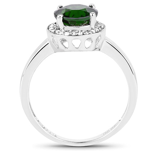 Bids.com 1.92 Carat Genuine Chrome Diopside and White Topaz .925 Sterling Silver Ring Rings