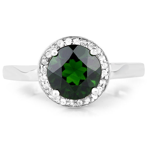 Bids.com 1.92 Carat Genuine Chrome Diopside and White Topaz .925 Sterling Silver Ring Rings