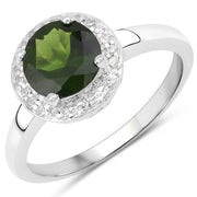 Bids.com 1.90 Carat Genuine Chrome Diopside and White Topaz .925 Sterling Silver Ring Rings