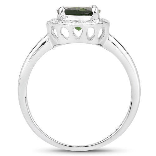 Bids.com 1.90 Carat Genuine Chrome Diopside and White Topaz .925 Sterling Silver Ring Rings
