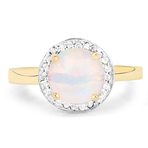 Bids.com 0.95 Carat Genuine Ethiopian Opal and White Topaz .925 Sterling Silver Ring Rings