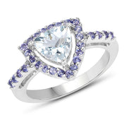Bids.com 1.41 Carat Genuine Aquamarine & Tanzanite .925 Sterling Silver Ring Rings