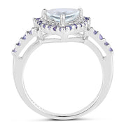 Bids.com 1.41 Carat Genuine Aquamarine & Tanzanite .925 Sterling Silver Ring Rings