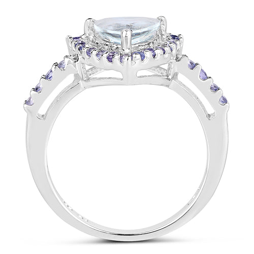 Bids.com 1.41 Carat Genuine Aquamarine & Tanzanite .925 Sterling Silver Ring Rings