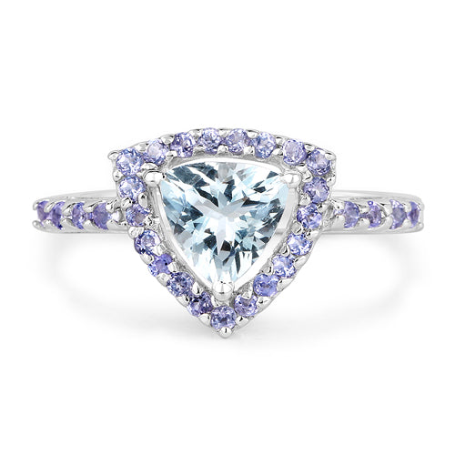 Bids.com 1.41 Carat Genuine Aquamarine & Tanzanite .925 Sterling Silver Ring Rings