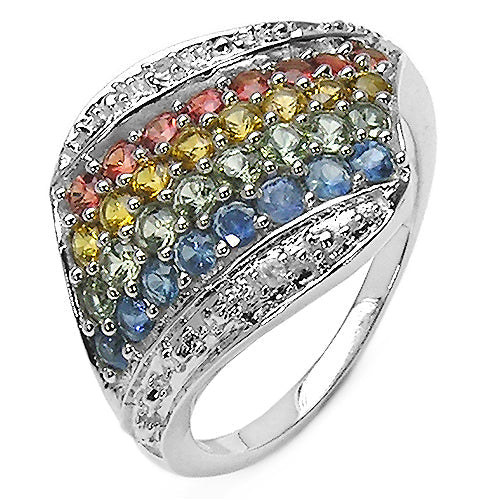Bids.com 1.97 Carat Genuine Multi Stone .925 Sterling Silver Ring Rings