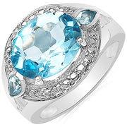 Bids.com 5.51 Carat Genuine Blue Topaz .925 Sterling Silver Ring Rings