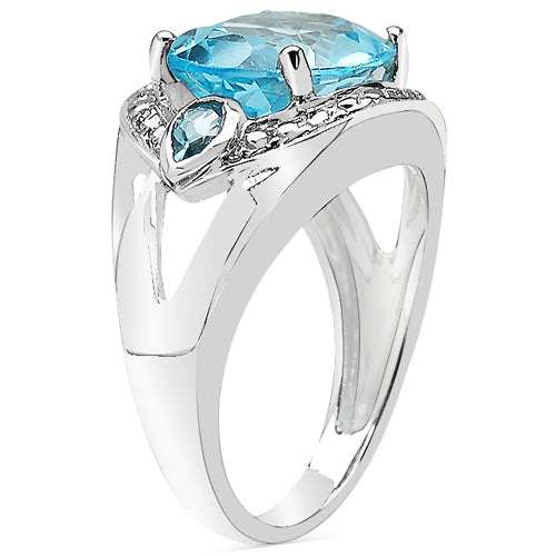 Bids.com 5.51 Carat Genuine Blue Topaz .925 Sterling Silver Ring Rings